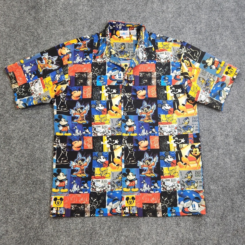 VTG Disneyland Resort Shirt Mens Large Multicolor Mickey Donald Goofy Button Up